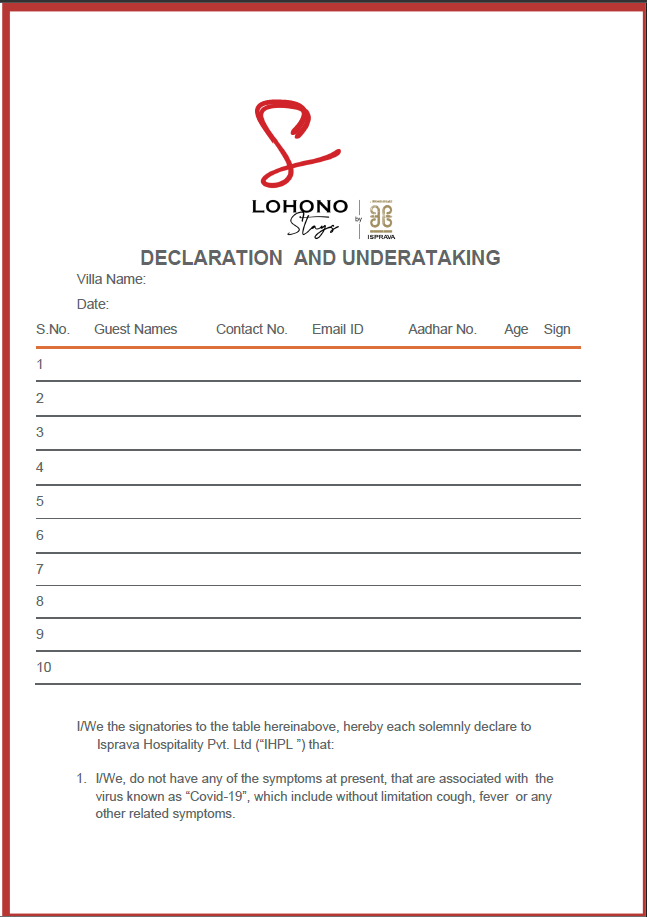 Declaration Lohono Stay